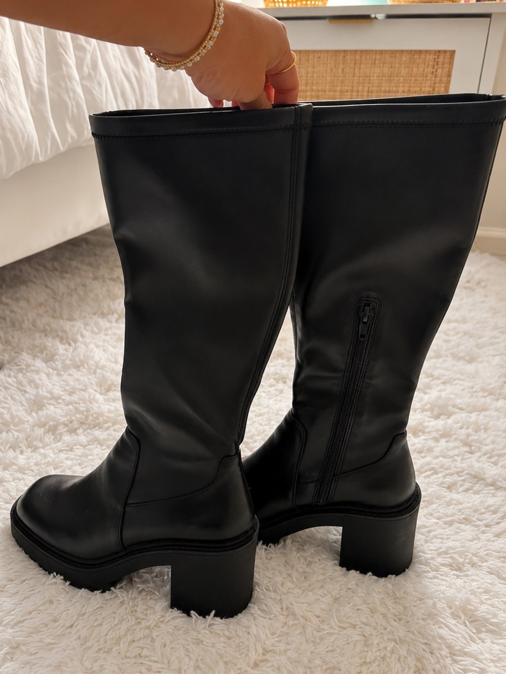 Black Knee-High Chunky Heel Boots